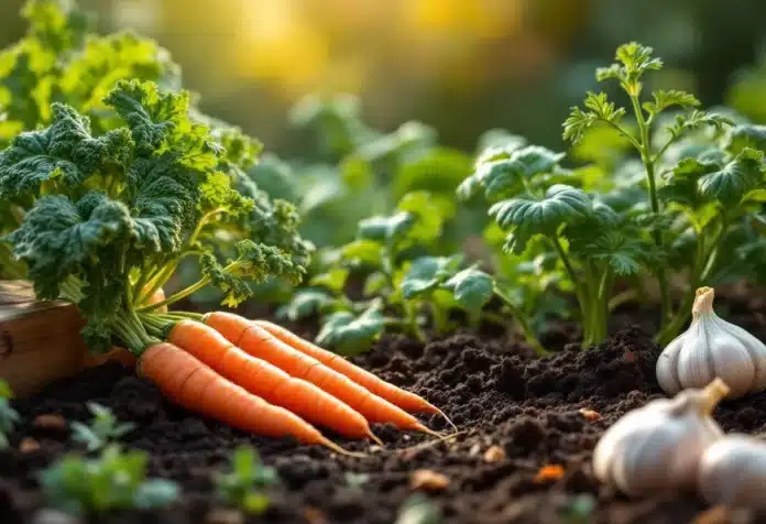 planter Que semer et planter au potager en automne pour un potager productif ? L’automne marque une étape essentielle dans la vie du potager. Contrairement à ce que l’on pourrait croire, cette saison n’est pas uniquement consacrée à la récolte des derniers légumes d’été ou à l’entretien du sol. Elle offre également de belles opportunités pour semer, planter et préparer le potager aux cultures d’hiver ainsi qu’au printemps suivant. Avec quelques gestes adaptés, il devient possible de faire durer le plaisir du jardinage tout en assurant la biodiversité et la fertilité du sol. Quels légumes-racines choisir pour l’automne ? La période automnale reste très propice aux semis et plantations de nombreux légumes-racines. Ceux-ci apprécient souvent la fraîcheur et supportent facilement les petits coups de froid. Planter ces cultures en fin de saison permet de profiter de récoltes précoces dès la sortie de l’hiver. Parmi les incontournables, on retrouve les carottes qui gagnent en douceur après quelques nuits fraîches. Les navets, radis, betteraves et panais montrent aussi une belle capacité d’adaptation à cette période de l’année. Installer ces variétés garantit au potager une belle diversité nutritive au retour du printemps. Oignons, échalotes et ail : comment réussir leur culture en automne ? Planter les oignons, échalotes et ail durant l’automne assure une croissance plus précoce et vigoureuse. En racinant lentement pendant l’hiver, les bulbes résistent mieux aux aléas climatiques. Choisir un emplacement bien drainé réduit le risque de maladies liées à l’humidité. Pour optimiser la réussite de ces plantations, prévoir une terre légère enrichie en compost ou fumier bien décomposé favorise une production généreuse. Un paillage léger protège efficacement contre les premières gelées tout en limitant la pousse des mauvaises herbes. Céleri rave : quand et comment le semer ? Le céleri rave fait partie des légumes-racines à ne pas négliger en automne. Cette plante robuste tolère bien la baisse des températures et se développe durant toute la saison froide. Un semis en godet sous abri, suivi d’une mise en pleine terre avant les grands froids, permet d’assurer un bon enracinement. Maintenir une bonne humidité sans excès encourage sa croissance. La patience est de mise, car il se récolte généralement plusieurs mois après. Les choux et verdures robustes : alliés du potager automnal Choux pommés et choux-fleurs, avec leur résistance aux basses températures, trouvent parfaitement leur place au potager en automne. Leurs feuilles épaisses offrent une protection naturelle face aux premiers frimas. Installer ces légumes avant les grandes pluies limite aussi les attaques parasitaires. Planter ces verdures robustes apporte volume et structure à la parcelle, tout en diversifiant l’alimentation, notamment lorsque les cultures estivales se raréfient. Des soins réguliers, comme une surveillance des limaces et des apports d’engrais naturels, garantissent des têtes bien formées. Laitues d’hiver et mâche : quelles salades privilégier ? Même en plein automne, il reste possible de prolonger la récolte des feuilles tendres grâce aux laitues d’hiver et à la mâche. Ces deux salades sont réputées pour leur résistance au froid et s’épanouissent là où d’autres variétés dépériraient rapidement. Un semis échelonné chaque quinzaine multiplie les chances de récoltes abondantes même quand la lumière diminue. Prévoir un voile de protection en cas de températures extrêmes permet de préserver la fraîcheur et la saveur des jeunes pousses. Épinards : un incontournable pour le potager d’automne Peu exigeant, l’épinard occupe avantageusement les espaces laissés vides après la récolte des légumes d’été. Sa croissance rapide lui donne un attrait unique pour garnir rapidement les planches du potager. Un semis direct en ligne, dans une terre enrichie d’amendements organiques, produit de larges feuilles prêtes à être cuisinées dès les premières semaines. Laisser pousser quelques plants jusqu’à maturité assure également une belle montaison lors du redémarrage printanier. Faut-il privilégier les légumineuses et engrais verts en automne ? Installer des fèves, pois et vesce en automne présente de multiples avantages. Leur croissance débute doucement avant l’hiver puis s’accélère dès le rallongement des jours. Riches en azote, ces cultures améliorent naturellement la fertilité du sol. Les engrais verts, tels que la moutarde, le trèfle, la phacélie ou la luzerne, agissent comme de véritables soins pour la terre. Ils évitent l’érosion due aux intempéries et augmentent la matière organique disponible pour les cultures suivantes. Pourquoi alterner légumineuses et engrais verts ? Alterner les familles de plantes au potager, avec un cycle entre légumineuses et engrais verts, contribue à limiter l’appauvrissement du sol. Chaque espèce possède ses propres besoins et offre différents bénéfices au terrain, permettant ainsi une rotation harmonieuse des cultures. Durant l’automne, cette stratégie optimise la répartition des nutriments et réduit les risques de maladies persistantes sur le long terme. Après incorporation au sol, les engrais verts libèrent des éléments essentiels pour nourrir les futures plantations. Techniques de semis et entretien Préparer le lit de semence avec soin améliore la levée des graines, surtout lorsque les conditions d’humidité fluctuent. Utiliser un râteau pour affiner la terre, puis semer en surface et recouvrir légèrement permet de limiter la fonte des semis ou la prédation par les oiseaux. Arroser régulièrement jusqu’à la levée maintient l’humidité nécessaire à la germination. Pour les engrais verts haute croissance, couper avant la montée en graines facilite ensuite leur intégration dans le sol par simple bêchage superficiel. Quelles autres plantations envisager en automne ? L’arrière-saison représente un moment favorable pour installer ou renouveler certains arbres fruitiers et petits fruits, comme les framboisiers, cassissiers ou fraisier. Planter à cette époque permet d’ancrer solidement le système racinaire tout en profitant d’une reprise rapide au printemps prochain. Des plantes aromatiques telles que le thym, la ciboulette ou la menthe peuvent aussi effectuer leur transition vers la pleine terre. À condition de protéger les jeunes plants du gel, ces espèces continuent de parfumer la cuisine durant l’hiver. Semez les épinards, la mâche et les laitues d’hiver dans les espaces vacants. Plantez oignons, échalotes, ail et céleri rave pour anticiper les récoltes précoces. Diversifiez vos cultures avec des choux pommés et les choux-fleurs. Introduisez pois, fèves et vesce pour enrichir le sol en azote. Adoptez des engrais verts comme la moutarde ou le trèfle pour régénérer la terre. Pensez à installer ou diviser les petits fruits et certaines aromatiques résistantes. Comment optimiser son potager en carré ou sur terrasse en automne ? Adapter les cultures d’automne aux petits espaces, comme les potagers en carré ou sur terrasse, nécessite de privilégier les espèces compactes ou à croissance rapide. Les radis, navets ou certains épinards conviennent parfaitement à une culture en bac ou jardinière. Une gestion minutieuse de l’arrosage et du paillage protège les jeunes racines et prolonge la fertilité du substrat. Intégrer des aromatiques rustiques attire aussi les auxiliaires indispensables pour un équilibre sanitaire durable parmi les plantes.potager automne