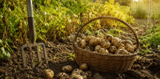 Quand et comment récolter les pommes de terre pour une conservation optimale ? Recolte de pommes de terre fraichement deterrees dans un panier en osier